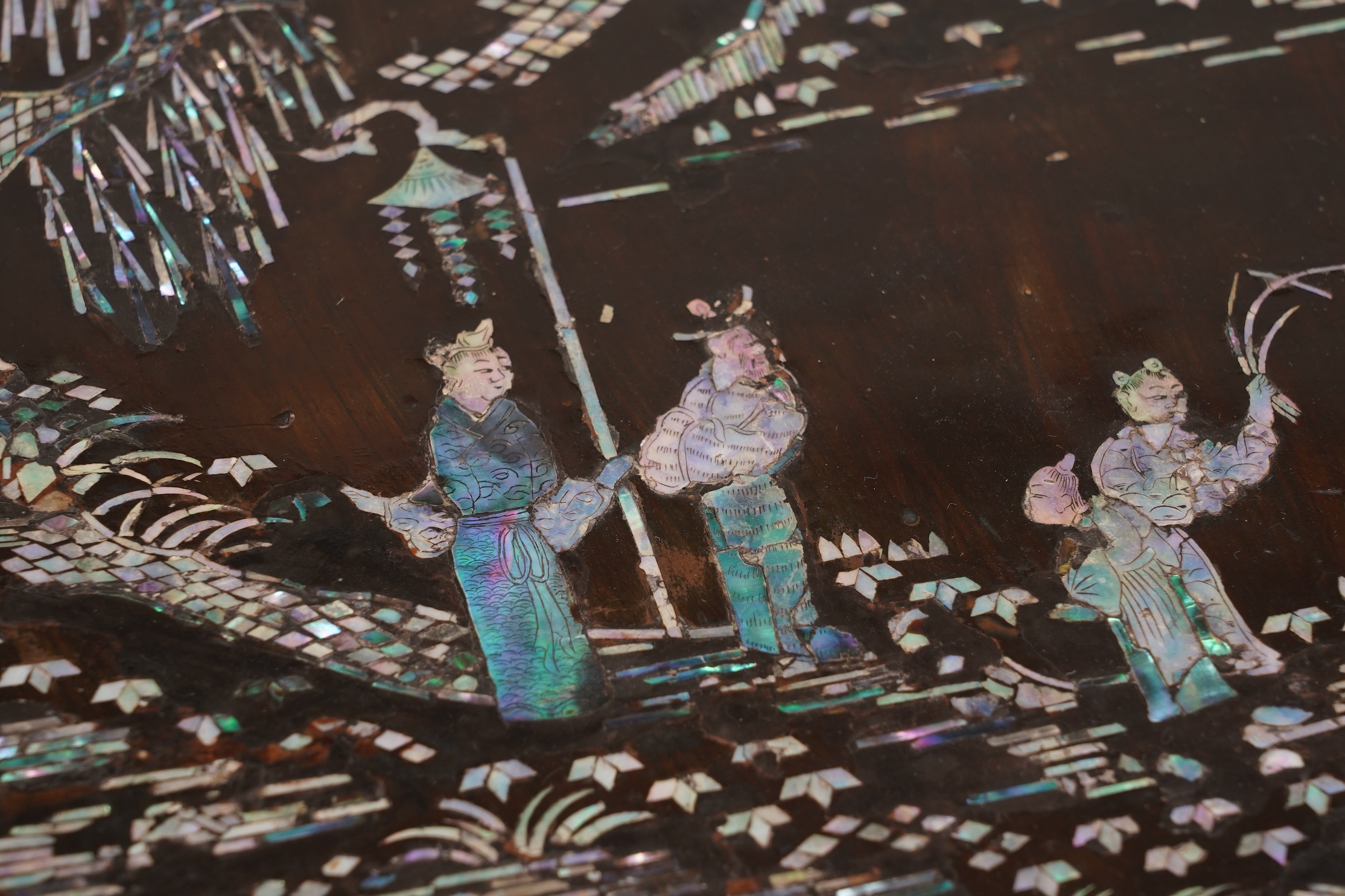A Chinese Ming mother-of-pearl inlaid lacquer document box and cover, 15th century